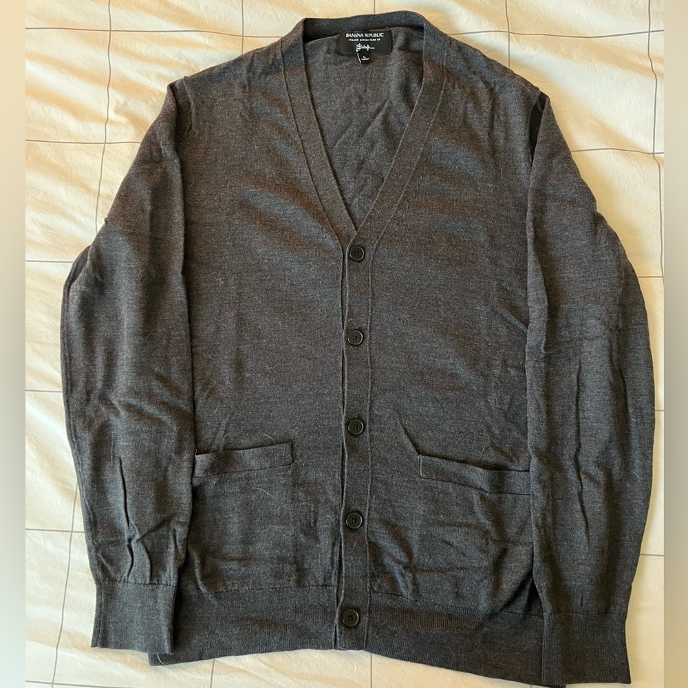 Banana Republic Italian Merino Cardigan Sweater (Size: L; Color: Charcoal Gray)